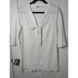 Athleta White Eyelet Cover Up Vneck 100% Cotton Size Medium